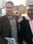 Darren Caplan and Simon Nayyar conservative parliamentary candidates for Hackney North and Stoke Newington and Hackney South and Shoreditch respectively hit the campaign trail on Broadway Market yesterday. Their patch directly outside the Cat & Mutton, a favourite haunt of London's uber-trendy stylist/designer/artist/filmmaker crowd, hence the pink shirts of their supporters?  Big swing'd be needed for them to get in here (Hackney N is vs Diane Abbott). Saturday 10th April 2010.