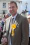 Nigel Quinton PPC for Lib Dems for Hitchin and Harpenden poses in Hitchn Market Place