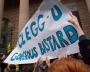 Student banner unfurled on the steps of Sheffield City Hall during a Lib-Dem rally on the eve of the election.