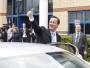 Well that's in the bag then! David Cameron leaves Landau Forte College in Derby after launching his 'contract with the voters'. 30th April 2010