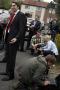 The media file copy and photographs from outside Gillian Duffy's house in Rochdale after Gordon Brown had come to make a personal apology. A Labour press officer, Kenny Young, can be seen on the left wearing a red tie. 28th April.