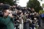 Banks of photographers wait for the leader of the Conservative Party David Cameron and his wife Samantha to arrive at the Polling Station at the Memorial hall in Spelsbury, Oxfordshire. 6 May 2010