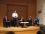 Hustings in the Oxford West and Abingdon constituency, St Anne’s College, Oxford, 2010-02-26. From left to right: Richard Stevens, Evan Harris (standing, incumbent), Tim Gardam (chair, Principal of the College), Chris Goodall, Nicola Blackwood. Copyright © 2010 Kaihsu Tai.