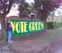 A large ‘Vote Green’ banner in Banbury Road, Oxford.