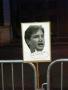 Poster of Nick Clegg put up on a barrier erected by the police  outside the Arnolfini Gallery in Bristol, which hosted the second Leaders Election Debate. The speech bubble reads 'Cuts worse than Thatcher'. 22nd april.