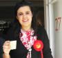 Emily Benn, Parliamentary Candidate for East Worthing and Shoreham taken having a cuppa in doorway of her Campaign centre. Saturday 10th April 2010.