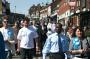 Sam Gyimah sets the pace down Station Road East, Oxted, Surrey during the launch of his campaign.  Peter Ainsworth MP and Philip Hammond MP follow. 