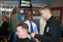 Sam Gyimah considers a haircut in Turnstyles, Station Road East, Oxted during his campaign launch on Saturday