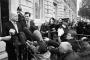 William Hague and George Osborne talking to press outside the cabinet office during coalition talks after the general election.
