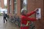 Lord Biro - also known as Dave Bishop - putting up campaign posters at Birmingham University during the Leader's Debate.