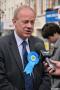 Conservative Shadow Minister Damian Green visits Dudley Monday 26 April, photographed being interviewed by local radio station Beacon. Photograph by Paul C Wynn.