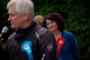 Hustings at Humber Bridge car park organised by the Motorcycle Action Group's 'Riders are Voters' campaign. Denis Healey explains how he understands the concerns of the motorcyclists gathered before him as he once owned a small moped.