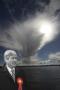 Storm clouds over the River Tay with Scottish Labour Leader Ian Gray.