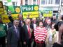 In Aberystwyth, Plaid Cymru held a rally on Saturday 24th April where they called on people to help strengthen Wales' voice in Parliament by voting for them. Here the leadership pose for a picture in the sunshine. 