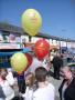 The balloon wars on the high street in Ebbw Vale - Vote Dai Davies vs I'm Voting Labour. (Dai Davies is running as an independent candidate). 23/4/10. 